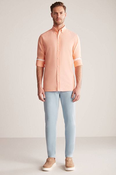 Hemington Buttoned Collar Pure Cotton Salmon Color Shirt