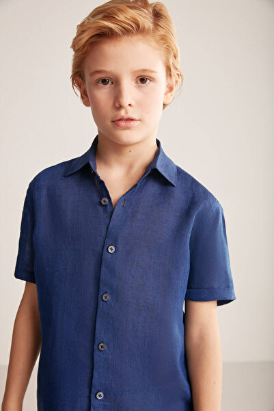 Hemington Short Sleeve Pure Linen Lacviert Children's Shirt
