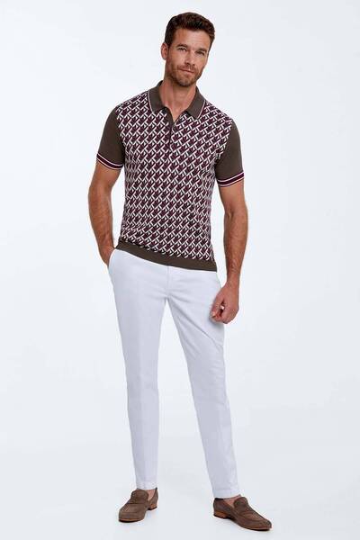 Hemington Silk Cotton Blend Pattern Brown Knitwear Polo