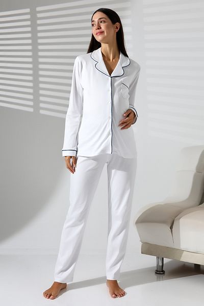 LİKAPA Likapa Interlock Buttoned Maternity, Postpartum Long Sleeve Pajama Set 1354-01