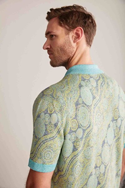 Hemington Linen Blend Button Detail Green-Blue Short Sleeve Shirt