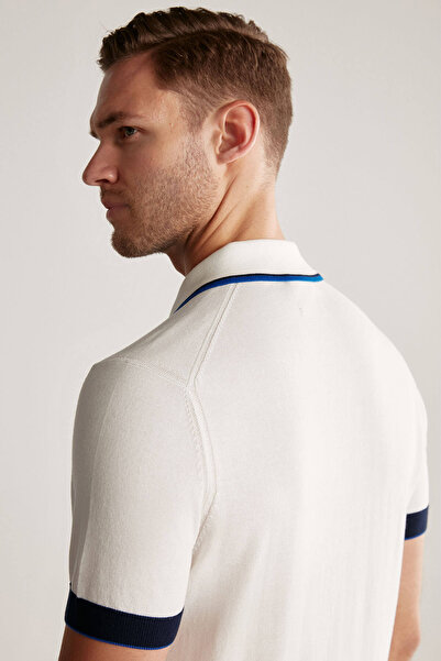 Hemington Patterned Zipper Detailed White Knitwear Polo