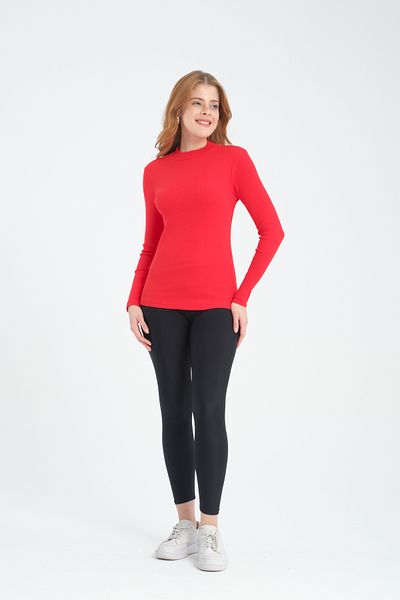 ESPİNA Women's Ribbed Camisole Turtleneck Blouse Red