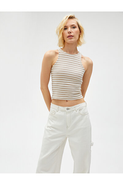 Koton Crop Tank Top Guler Halter cu nervuri