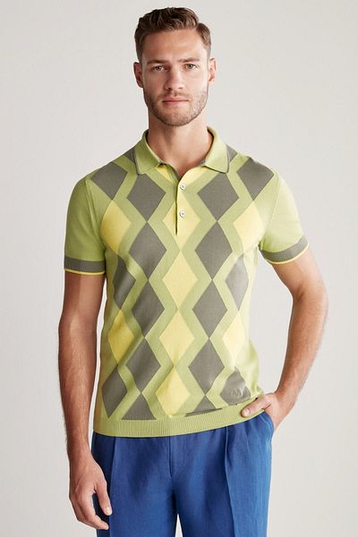 Hemington Green Khaki Baklava Pattern Knitwear Polo