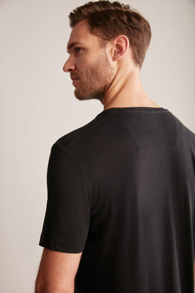 Hemington Printed Linen Cotton Blend Black T-Shirt