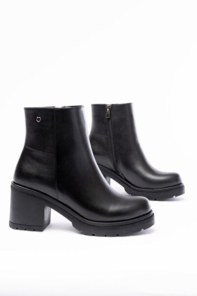 Aymood 767-3020 Чорні жіночі черевики на товстому каблуці з блискавкою