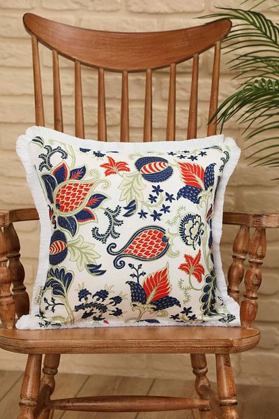 Aisha's Design غطاء وسادة منقوش بحواف مهدبة - 45x45 سم، k-407