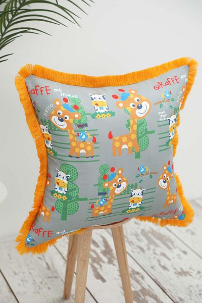 Aisha's Design Farm Themed Children's Throw Pillow Cover with Fringed Edges 45X45 Cm,K-407