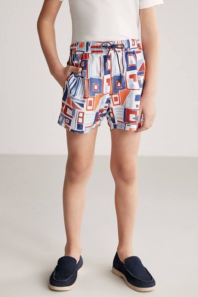 Hemington Geometric Pattern Navy Blue Orange Quick Dry Children's Swimsuit