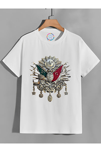 BBS "تي شيرت أبيض مطبوع عليه ""اسم العثمانية""."