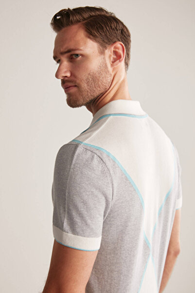 Hemington Zipper Detailed White-Grey Knitwear Polo