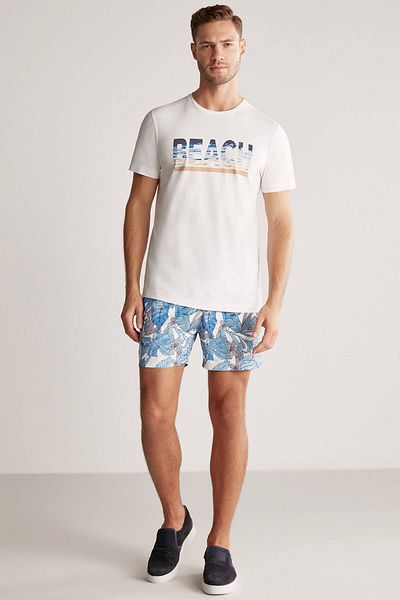 Hemington Beach Printed White Pima Cotton T-Shirt