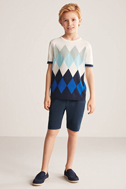Hemington Argyle Pattern Blue-White Giza Cotton Children's Knitwear T-Shirt