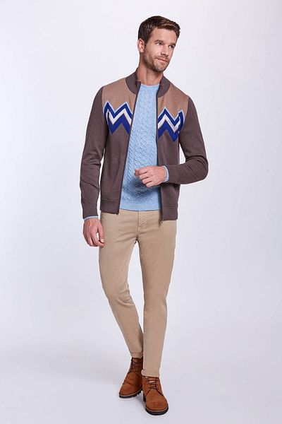 Hemington Zigzag Pattern Wool Blend Brown Cardigan