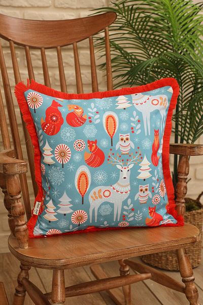 Aisha's Design Scandinavian New Year's Patterned Throw Pillow Cover with Fringed Deer on the Edges 45X45 Cm,K-407
