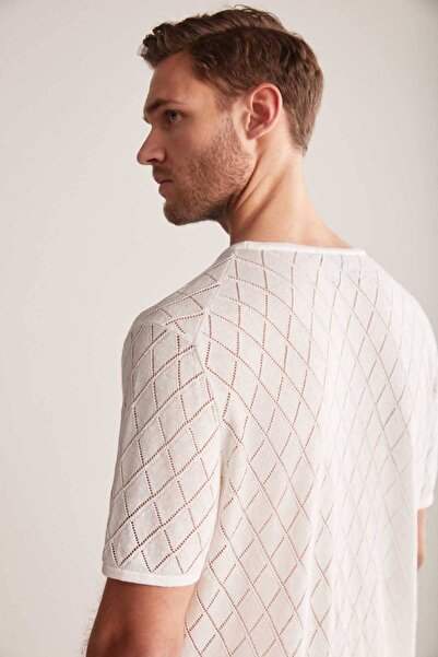 Hemington Openwork Pattern Linen Cotton Blend White Knitwear T-Shirt
