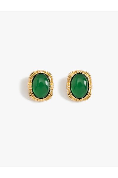 Koton Oval Vintage Earrings - Stone Detailed