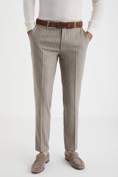 Hemington Cashmere Blend Flannel Chino Beige Striped Camel Pants