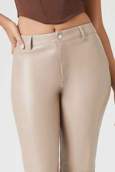 Forever 21 Suni Deri Mid-Rise Flare Pantolon