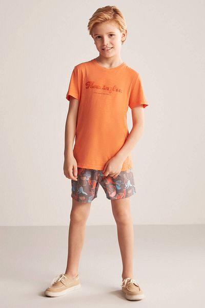 Hemington Embroidery Logo Crew Neck Orange Cotton Kids T-Shirt