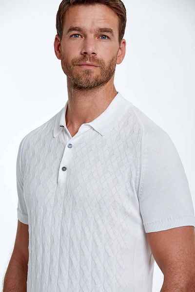 Hemington Patterned Pure Cotton Off-White Knitwear Polo