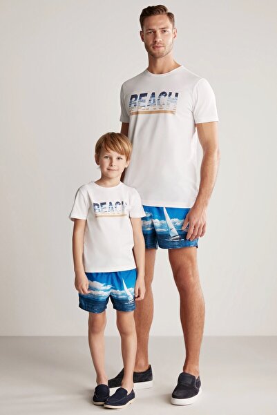 Hemington Beach Printed White Pima Cotton Kids T-Shirt