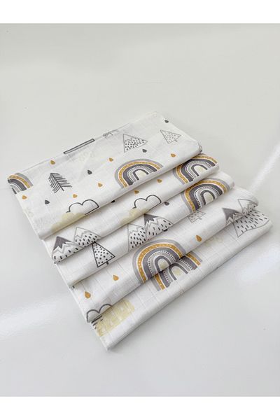 Jaju Baby Mountain Pattern 5 Pieces 100% Organic Cotton Double Layer Muslin Fabric Shoulder Cover Mouth-Back Handkerchief