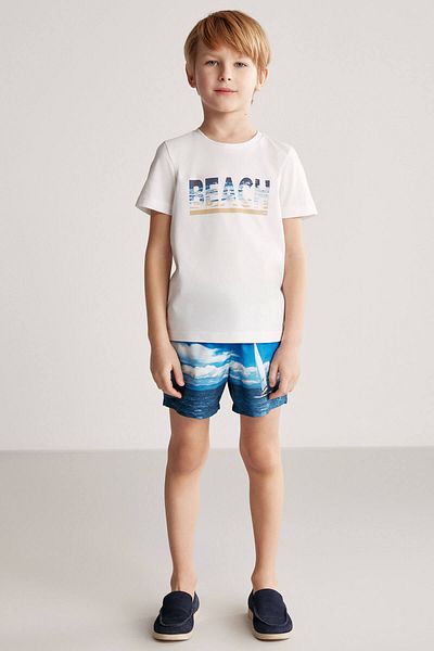 Hemington Beach Printed White Pima Cotton Kids T-Shirt