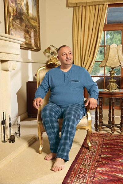 Aydoğan Men's Emir Plus Size Winter Indigo Pajama Set 0784
