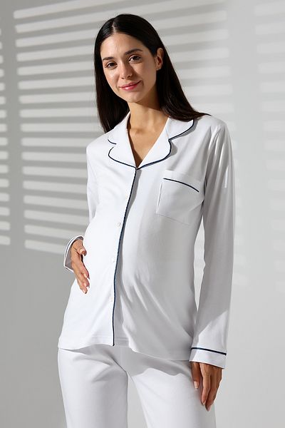LİKAPA Likapa Interlock Buttoned Maternity, Postpartum Long Sleeve Pajama Set 1354-01