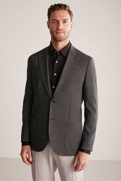 Hemington Linen-Wool Blend Black Summer Blazer Jacket