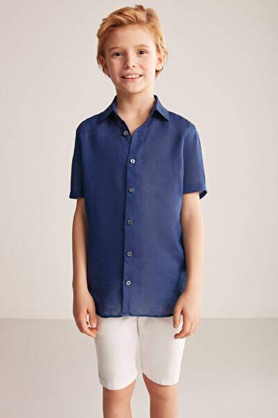 Hemington Short Sleeve Pure Linen Lacviert Children's Shirt