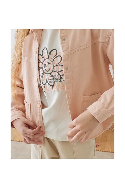 CİCHLİD GIRL FLOWER PATTERNED JACKET-TSHIRT DOUBLE SET