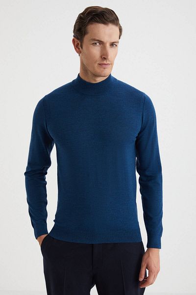 Hemington Half Turtleneck Merino Wool Blue Knitwear