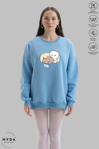 Nyda Collections Μακρυμάνικο Bubu Dudu Pattern - Sleep Printed, Hoodless Oversize φούτερ
