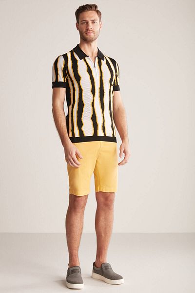 Hemington Black Giza Cotton Knitwear Polo with Stripe Detail