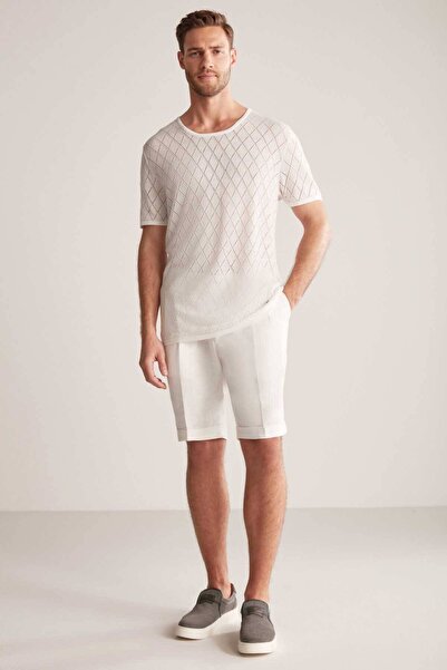 Hemington Openwork Pattern Linen Cotton Blend White Knitwear T-Shirt