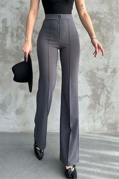 macharel jeans بنطال بالازو نسائي عالي الخصر من أنثراسايت