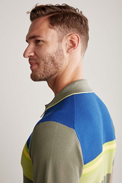 Hemington Çizgi Desen Haki Triko Polo