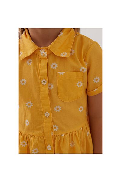 CİCHLİD Girl's Chamomile Patterned Poplin Dress