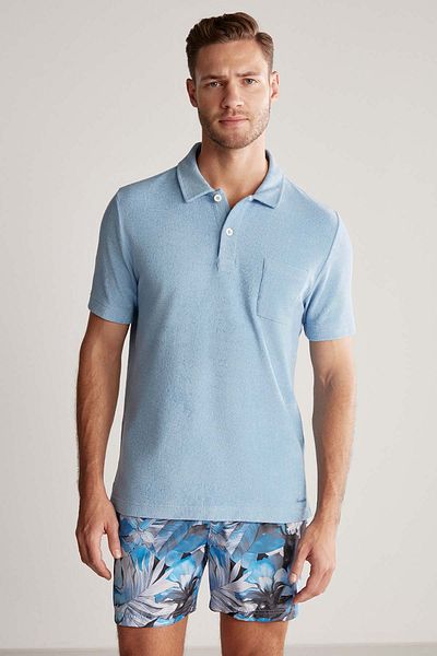 Hemington Light Blue Terry Fabric Polo Neck T-Shirt