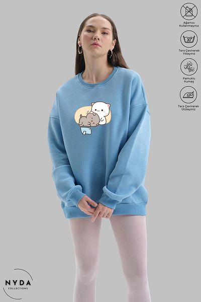 Nyda Collections Μακρυμάνικο Bubu Dudu Pattern - Sleep Printed, Hoodless Oversize φούτερ