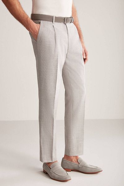 Hemington Linen Wool Blend Light Gray Classic Woven Trousers
