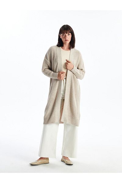 LC Waikiki Lcw Vision Shawl Collar Plain Long Sleeve Oversize Women's Knitwear Cardigan