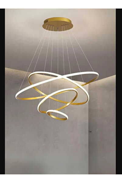 Lambadar Dörtlü Halka Model Sarkıt Modern Led Beyaz Işık Ultra Power Led Avize Salon Mutfak Oda Ledli Avize