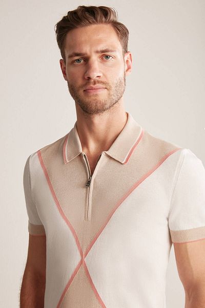Hemington Zipper Detailed Camel-Cream Color Knitwear Polo