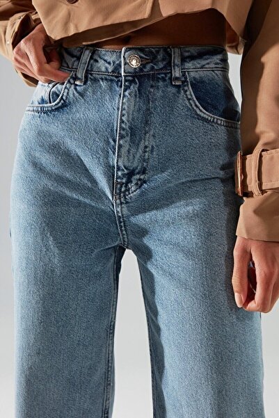 beeke Women's Lonell Special Design High Waist Lycra Loose Wide Leg Jeans
