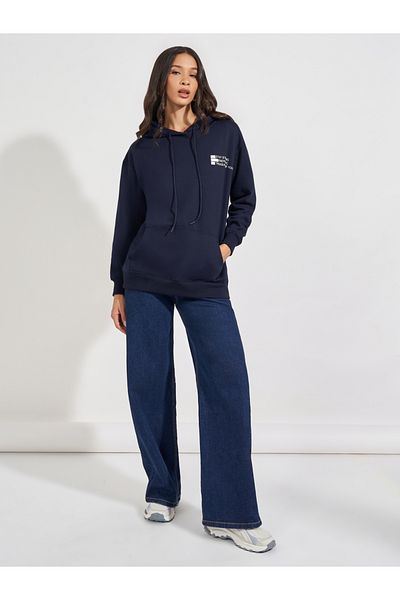 Styli Regular Fit Longline Slogan Hoodie