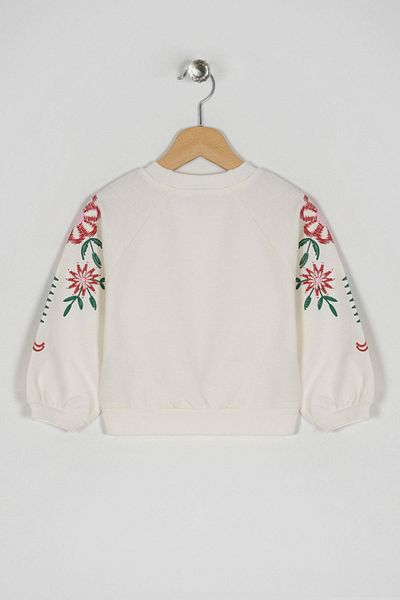 zepkids Crew Neck Long Sleeve Sleeves Cıcek Printed Ecru Color Girl's Sweatshirt